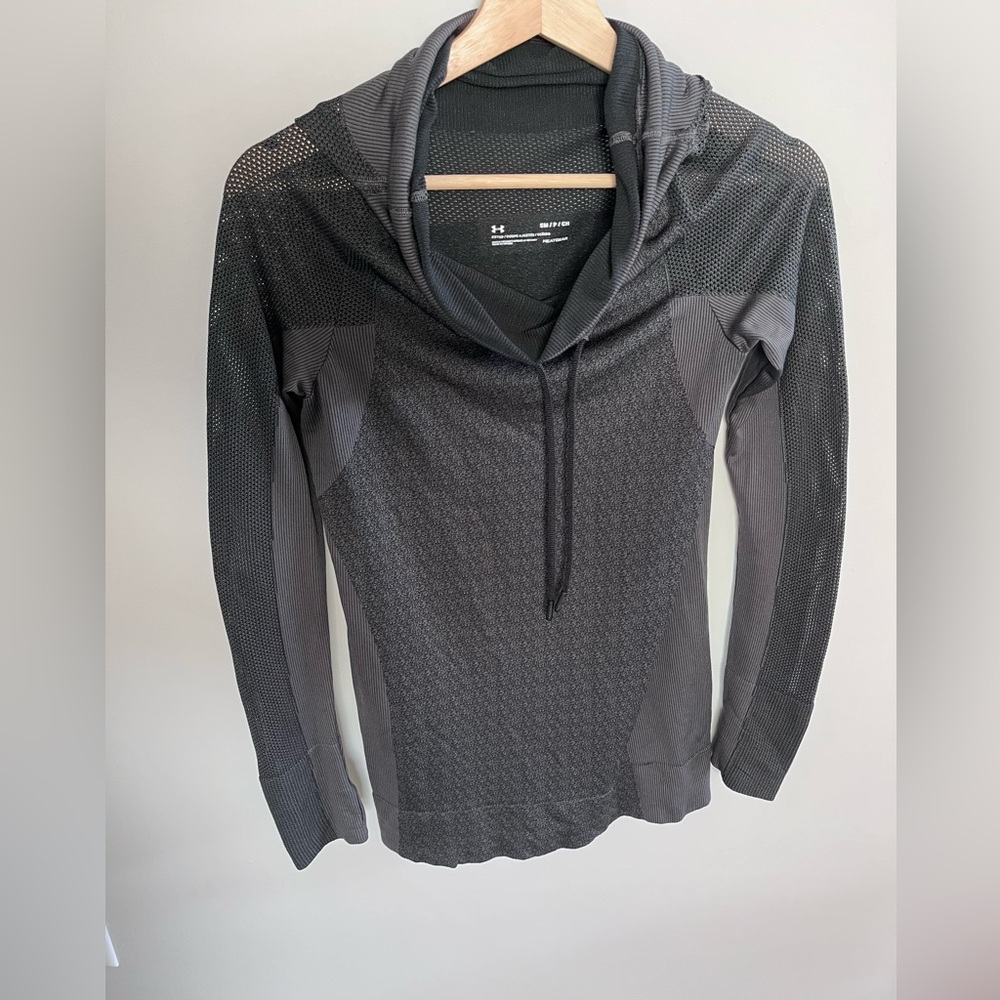 Under Armour Black‎ Mesh Cowl Neck Hoodie Long Sleeve Performance Top